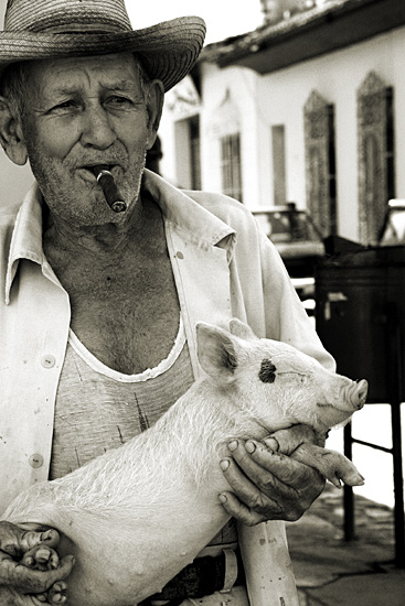 author : Stefano Levi                    title: Old Farmer with sleeping pig